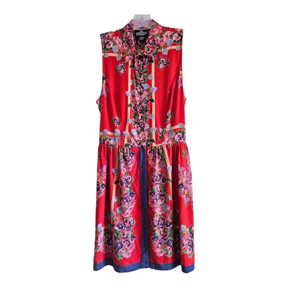 ANGIE Women's Juniors Size M Shirt Dress Sleeveless Red Blue Floral Button Up - Picture 1 of 6